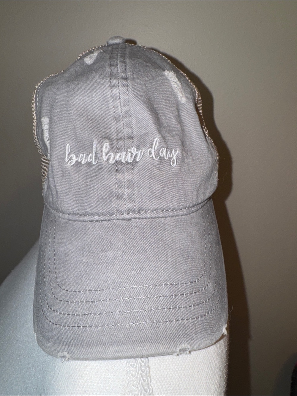 NEW Women’s David and Young Gray 'bad hair day' Distressed Baseball Cap